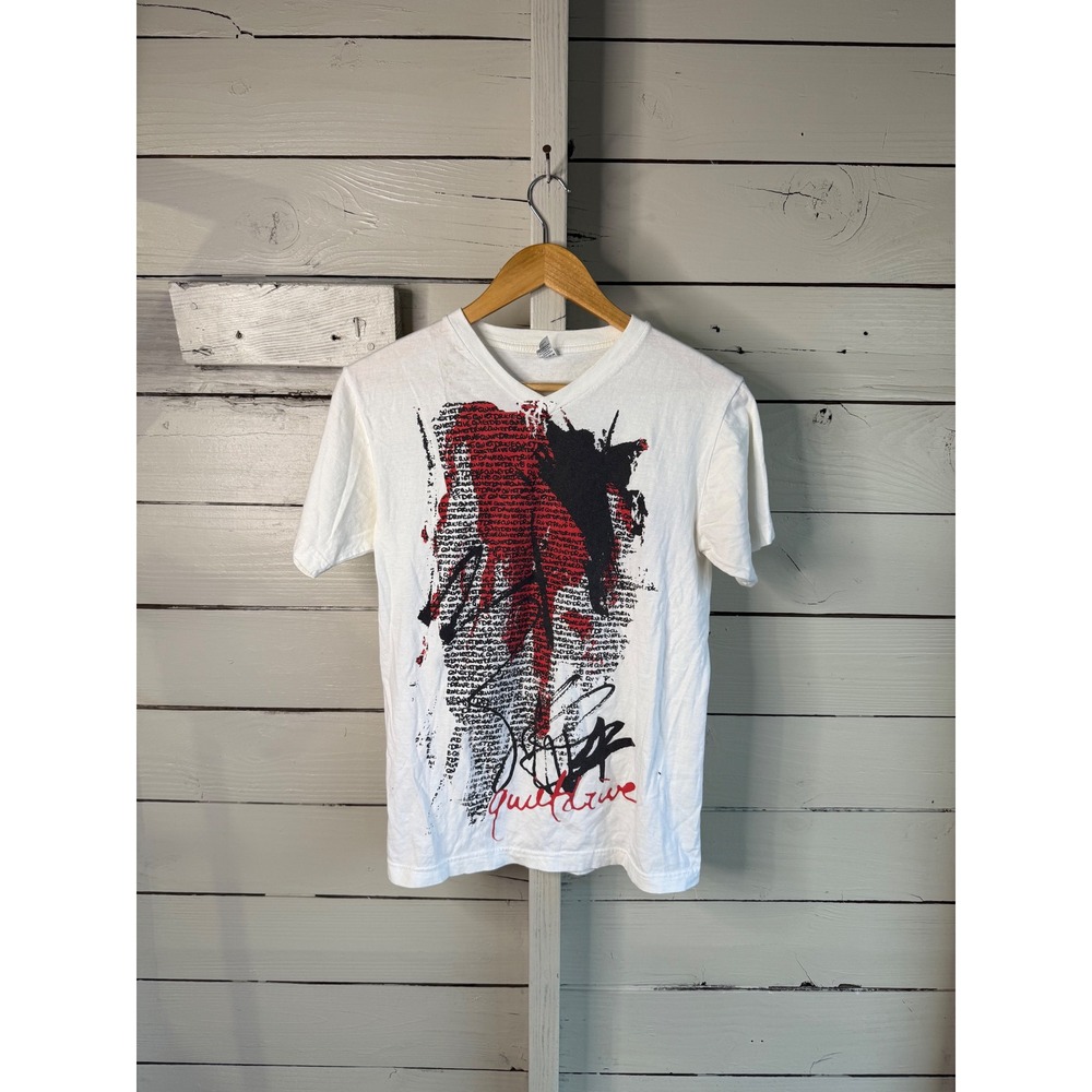 Quietdrive Band T-Shirt Womens Small White V-Neck Graphic Short Sleeve Rock Tee